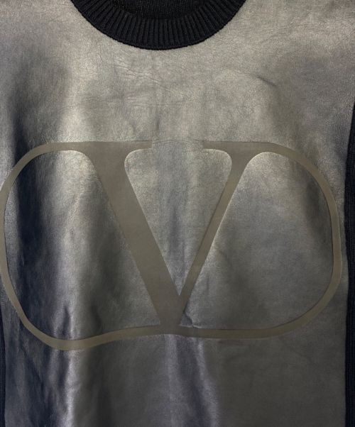 VALENTINO（ヴァレンティノ）VALENTINO (ヴァレンティノ) カシミヤ混ラムレザー切替ロゴニット ブラック サイズ:Mの古着・服飾アイテム