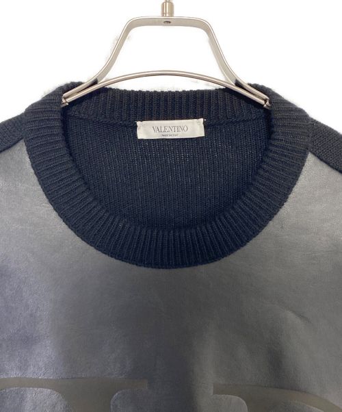 VALENTINO（ヴァレンティノ）VALENTINO (ヴァレンティノ) カシミヤ混ラムレザー切替ロゴニット ブラック サイズ:Mの古着・服飾アイテム
