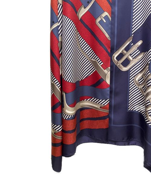 HERMES（エルメス）HERMES (エルメス) スカーフ柄ワンピース ボルドー×ネイビー サイズ:34の古着・服飾アイテム