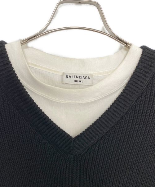BALENCIAGA（バレンシアガ）BALENCIAGA (バレンシアガ) レイヤードTシャツVネックセーター ブラック サイズ:Ｌの古着・服飾アイテム