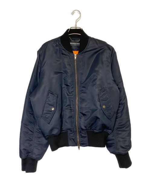 BALENCIAGA（バレンシアガ）BALENCIAGA (バレンシアガ) PARIS刺繍MA-1ボンバーブルゾン ネイビー サイズ:SIZE 44の古着・服飾アイテム