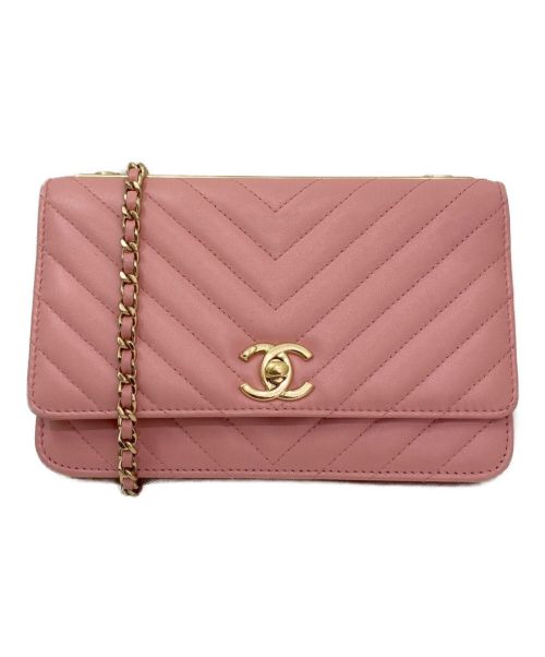 CHANEL（シャネル）CHANEL (シャネル) Vステッチチェーンウォレット ピンクの古着・服飾アイテム