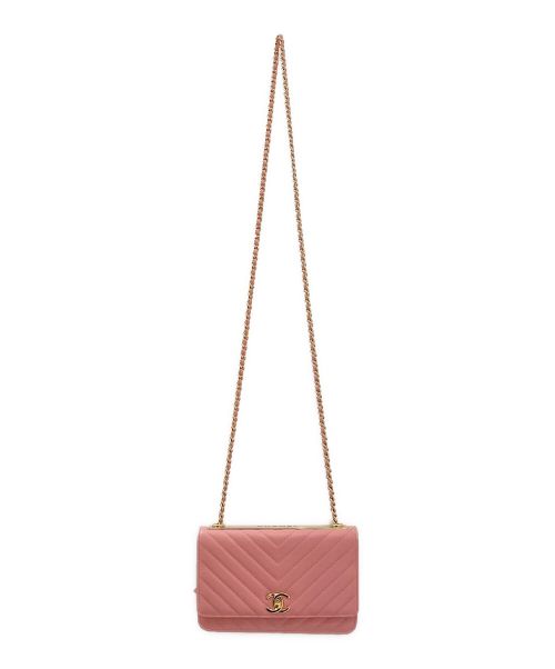 CHANEL（シャネル）CHANEL (シャネル) Vステッチチェーンウォレット ピンクの古着・服飾アイテム