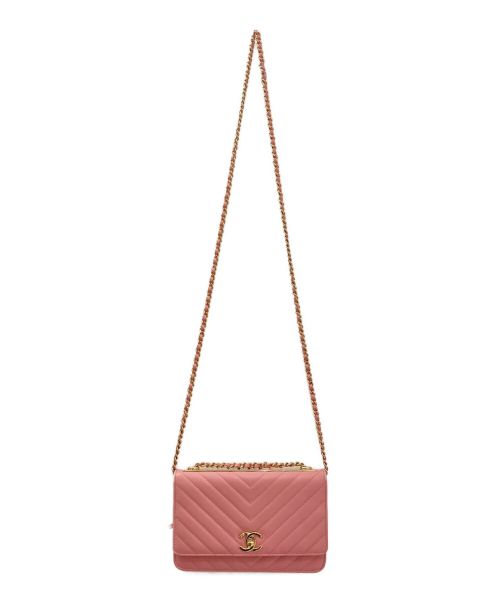 CHANEL（シャネル）CHANEL (シャネル) Vステッチチェーンウォレット ピンクの古着・服飾アイテム