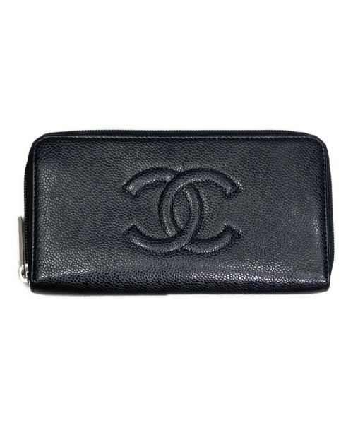 CHANEL（シャネル）CHANEL (シャネル) ラウンドファスナーウォレット ブラックの古着・服飾アイテム