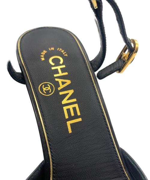 CHANEL（シャネル）CHANEL (シャネル) パールヒールオープントゥーパンプス ブラック サイズ:34 1/2の古着・服飾アイテム