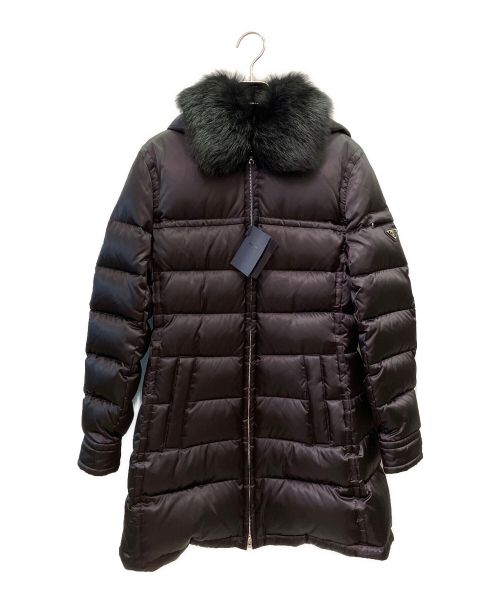 PRADA（プラダ）PRADA (プラダ) 袖ロゴファー付ハーフダウンコート ブラック サイズ:42の古着・服飾アイテム