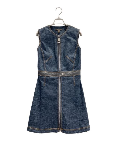 LOUIS VUITTON（ルイ ヴィトン）LOUIS VUITTON (ルイ ヴィトン) レザー切替デニムワンピース ネイビー サイズ:34の古着・服飾アイテム