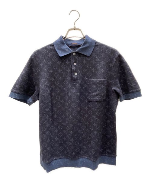 LOUIS VUITTON（ルイ ヴィトン）LOUIS VUITTON (ルイ ヴィトン) シルク混ウールツイードモノグラム半袖ポロシャツ ネイビー サイズ:XLの古着・服飾アイテム