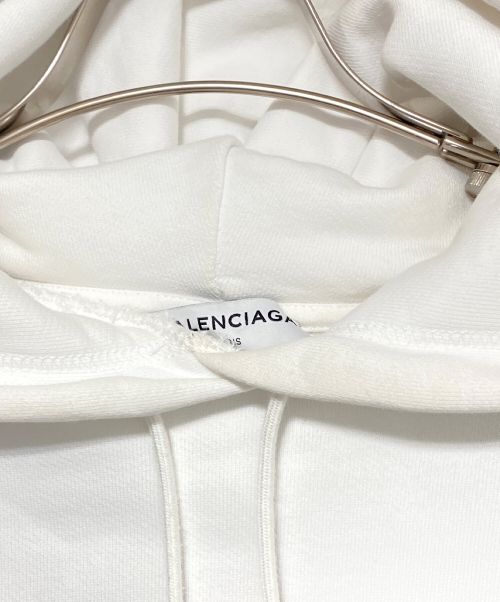 BALENCIAGA（バレンシアガ）BALENCIAGA (バレンシアガ) フードロゴプリントプルオーバーパーカー ホワイト サイズ:Mの古着・服飾アイテム