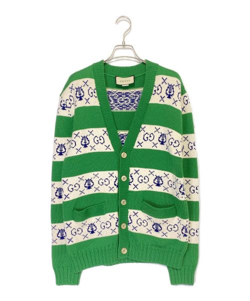 GUCCI（グッチ）GUCCI (グッチ) GGリラストライプ ジャガードカーディガン グリーン サイズ:XSの古着・服飾アイテム