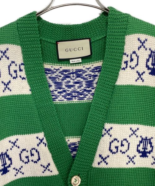 GUCCI（グッチ）GUCCI (グッチ) GGリラストライプ ジャガードカーディガン グリーン サイズ:XSの古着・服飾アイテム