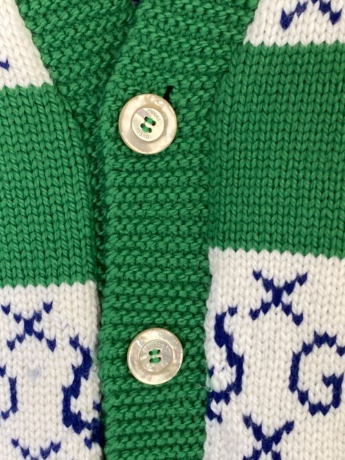 GUCCI（グッチ）GUCCI (グッチ) GGリラストライプ ジャガードカーディガン グリーン サイズ:XSの古着・服飾アイテム