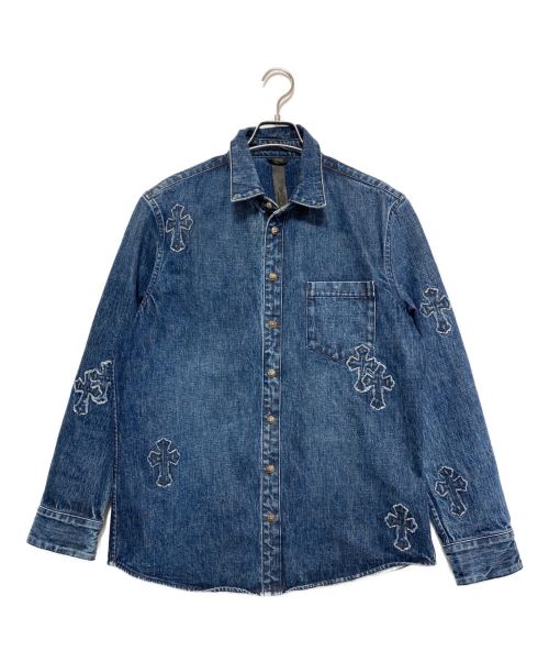 CHROME HEARTS（クロムハーツ）CHROME HEARTS (クロムハーツ) LOOSE ENDS CROSS PATCH DENIM SHIRT インディゴ サイズ:LARGEの古着・服飾アイテム