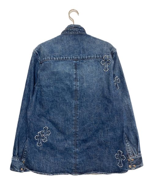 CHROME HEARTS（クロムハーツ）CHROME HEARTS (クロムハーツ) LOOSE ENDS CROSS PATCH DENIM SHIRT インディゴ サイズ:LARGEの古着・服飾アイテム