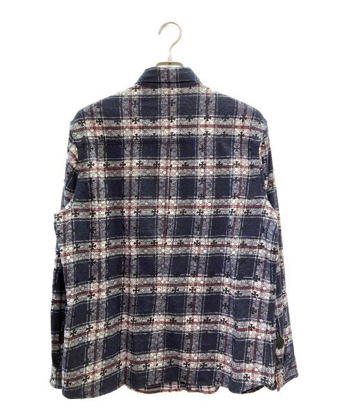 CHROME HEARTS（クロムハーツ）CHROME HEARTS (クロムハーツ) シルバーボタンチェックシャツ ネイビー サイズ:Lの古着・服飾アイテム