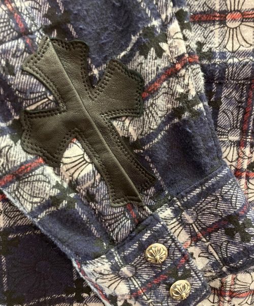 CHROME HEARTS（クロムハーツ）CHROME HEARTS (クロムハーツ) シルバーボタンチェックシャツ ネイビー サイズ:Lの古着・服飾アイテム