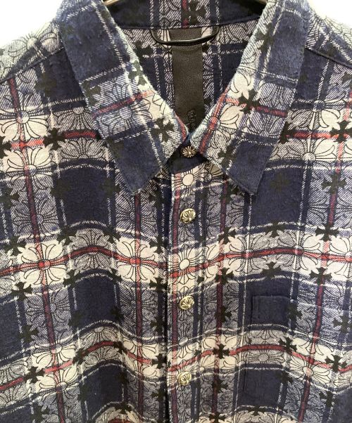 CHROME HEARTS（クロムハーツ）CHROME HEARTS (クロムハーツ) シルバーボタンチェックシャツ ネイビー サイズ:Lの古着・服飾アイテム