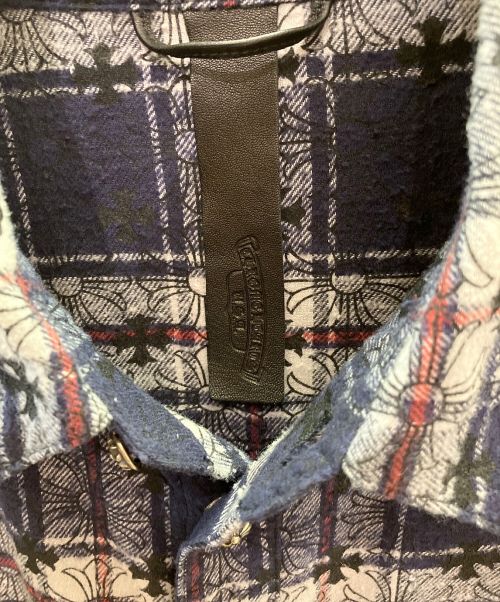 CHROME HEARTS（クロムハーツ）CHROME HEARTS (クロムハーツ) シルバーボタンチェックシャツ ネイビー サイズ:Lの古着・服飾アイテム