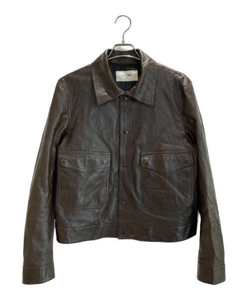 CELINE（セリーヌ）CELINE (セリーヌ) レザートラッカージャケット ブラウン サイズ:52の古着・服飾アイテム