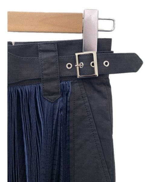 sacai（サカイ）sacai (サカイ) プリーツドッキングスカート ネイビー×ブラックの古着・服飾アイテム