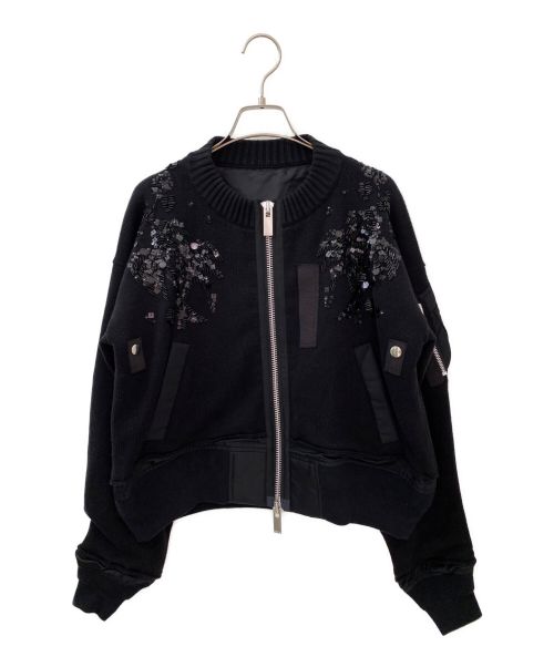 sacai（サカイ）sacai (サカイ) ビジュー装飾ブルゾン ブラック サイズ:1の古着・服飾アイテム