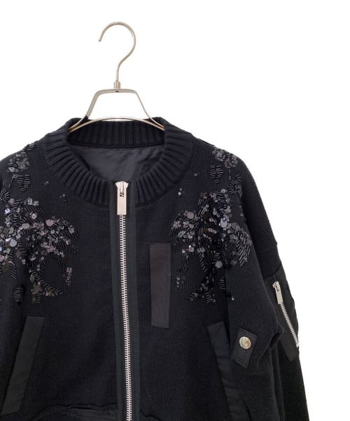sacai（サカイ）sacai (サカイ) ビジュー装飾ブルゾン ブラック サイズ:1の古着・服飾アイテム