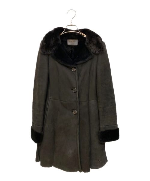 PRADA（プラダ）PRADA (プラダ) ミンクファー付ムートンコート ブラウン サイズ:38の古着・服飾アイテム