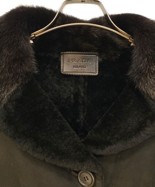 PRADA（プラダ）PRADA (プラダ) ミンクファー付ムートンコート ブラウン サイズ:38の古着・服飾アイテム