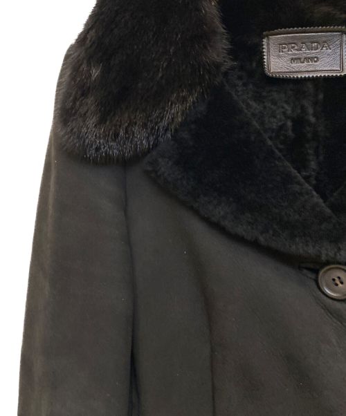 PRADA（プラダ）PRADA (プラダ) ミンクファー付ムートンコート ブラウン サイズ:38の古着・服飾アイテム