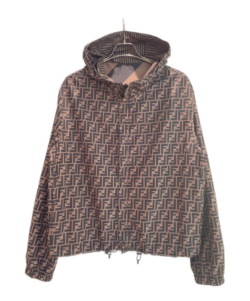 FENDI（フェンディ）FENDI (フェンディ) ズッカ柄 リバーシブルナイロン ジップアップパーカ ブラウン×ブラック サイズ:50の古着・服飾アイテム