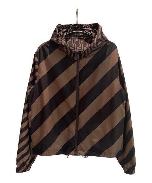 FENDI（フェンディ）FENDI (フェンディ) ズッカ柄 リバーシブルナイロン ジップアップパーカ ブラウン×ブラック サイズ:50の古着・服飾アイテム