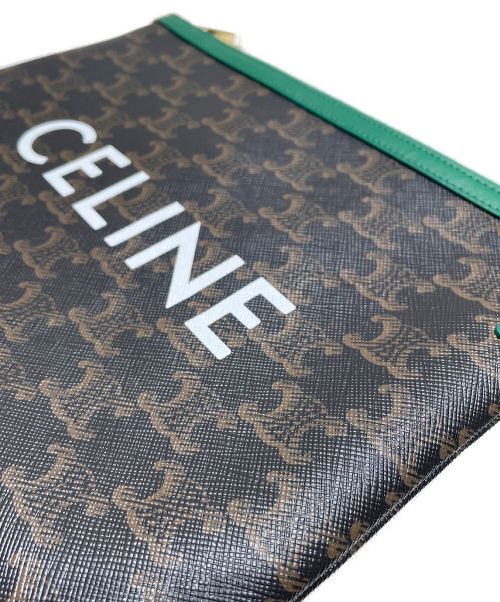 CELINE（セリーヌ）CELINE (セリーヌ) トリオンフ スモールポーチ ブラウン×グリーン サイズ:スモールの古着・服飾アイテム