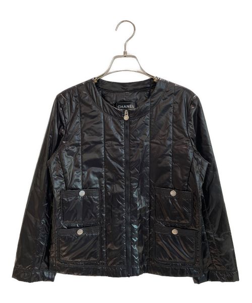 CHANEL（シャネル）CHANEL (シャネル) ノーカラーナイロンジャケット ブラック サイズ:36の古着・服飾アイテム