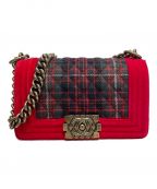 CHANELシャネル）の古着「チェックチェーンショルダーバッグ」｜レッド×グリーン