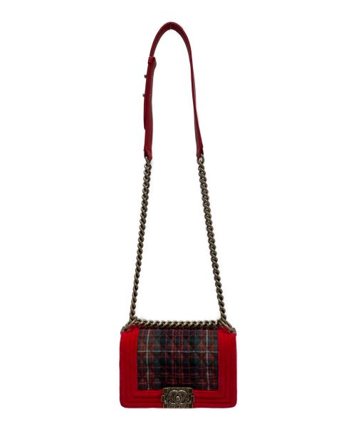 CHANEL（シャネル）CHANEL (シャネル) チェックチェーンショルダーバッグ レッド×グリーンの古着・服飾アイテム