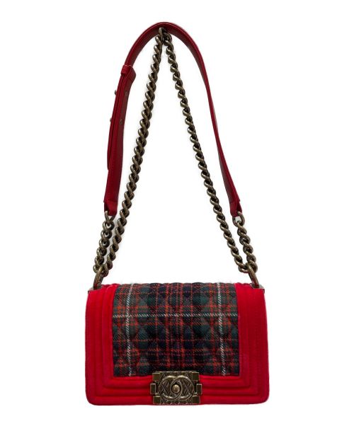 CHANEL（シャネル）CHANEL (シャネル) チェックチェーンショルダーバッグ レッド×グリーンの古着・服飾アイテム