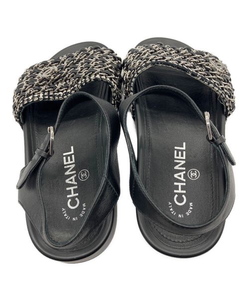 CHANEL（シャネル）CHANEL (シャネル) レザーチェーンサンダル ブラック サイズ:35の古着・服飾アイテム