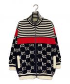 GUCCIグッチ）の古着「GGパターン ボーダー ジップアップカーディガン」