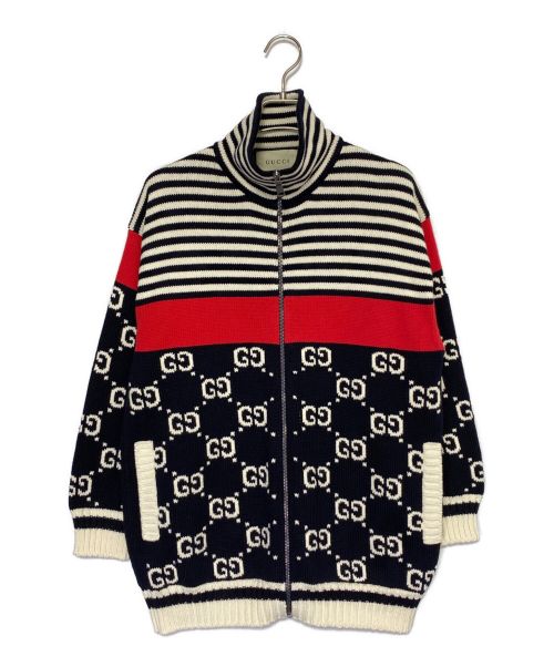 GUCCI（グッチ）GUCCI (グッチ) GGパターン ボーダー ジップアップカーディガン サイズ:Sの古着・服飾アイテム