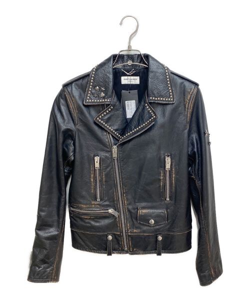 Saint Laurent Paris（サンローランパリ）Saint Laurent Paris (サンローランパリ) ヴィンテージ加工スタッズライダースジャケット ブラック サイズ:44の古着・服飾アイテム