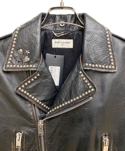 Saint Laurent Paris（サンローランパリ）Saint Laurent Paris (サンローランパリ) ヴィンテージ加工スタッズライダースジャケット ブラック サイズ:44の古着・服飾アイテム