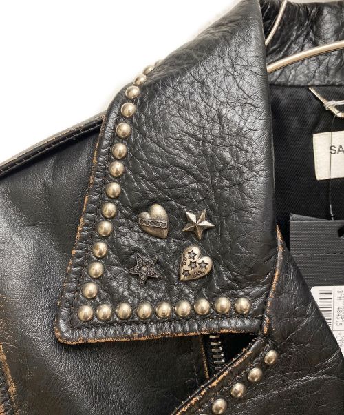 Saint Laurent Paris（サンローランパリ）Saint Laurent Paris (サンローランパリ) ヴィンテージ加工スタッズライダースジャケット ブラック サイズ:44の古着・服飾アイテム