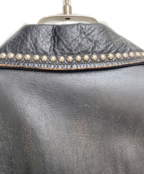 Saint Laurent Paris（サンローランパリ）Saint Laurent Paris (サンローランパリ) ヴィンテージ加工スタッズライダースジャケット ブラック サイズ:44の古着・服飾アイテム