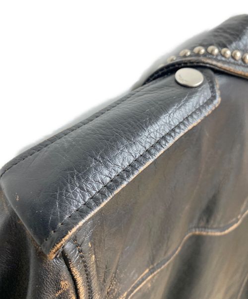 Saint Laurent Paris（サンローランパリ）Saint Laurent Paris (サンローランパリ) ヴィンテージ加工スタッズライダースジャケット ブラック サイズ:44の古着・服飾アイテム