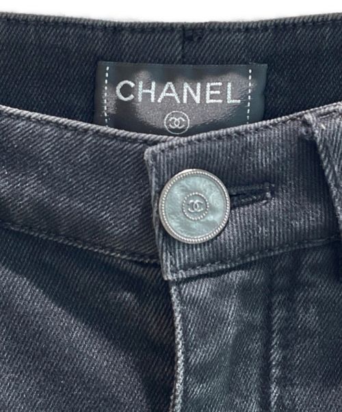 CHANEL（シャネル）CHANEL (シャネル) ツイードサイドラインデニムパンツ ブラック サイズ:34の古着・服飾アイテム