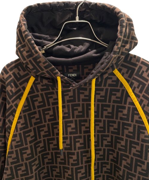 FENDI（フェンディ）FENDI (フェンディ) FFロゴ モノグラム コットン パーカー ブラウン サイズ:Mの古着・服飾アイテム