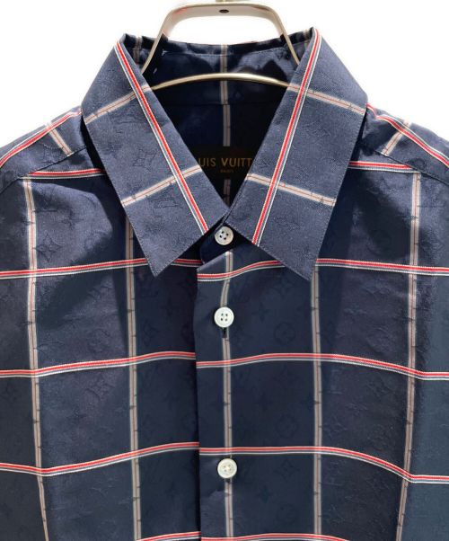 LOUIS VUITTON（ルイ ヴィトン）LOUIS VUITTON (ルイ ヴィトン) サイチェック柄 シルク 半袖シャツ ネイビー サイズ:XSの古着・服飾アイテム