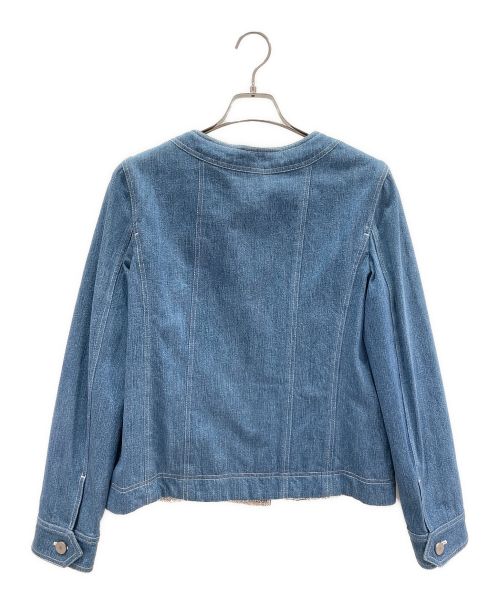 CHANEL（シャネル）CHANEL (シャネル) ノーカラーデニムジャケット ブルー サイズ:40の古着・服飾アイテム