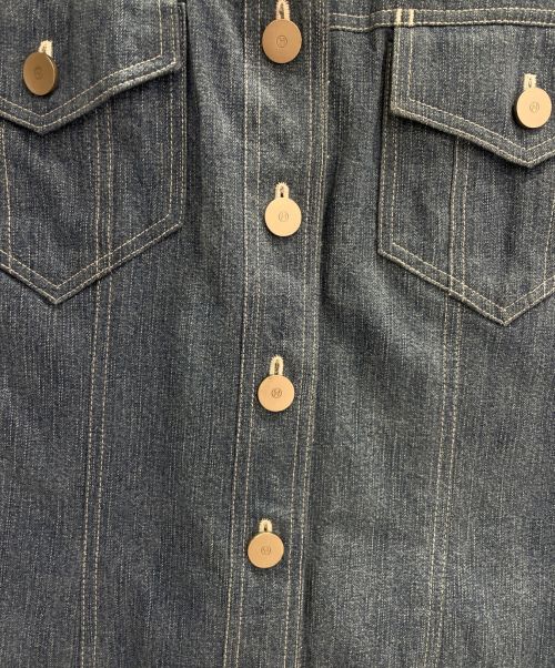 CHANEL（シャネル）CHANEL (シャネル) ノーカラーデニムジャケット ブルー サイズ:40の古着・服飾アイテム